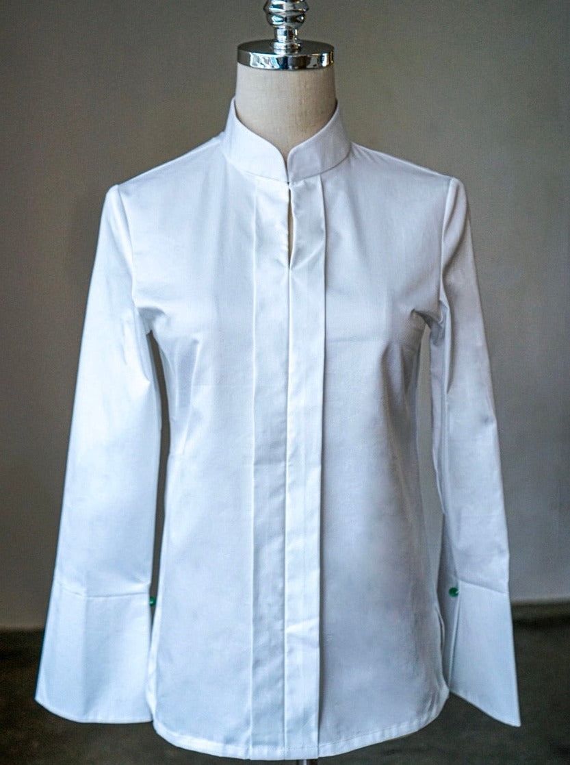 Signature Mandarin Blouse with Jade (White)