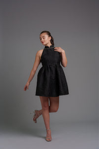 Black Petunia Brocade Mini Qipao