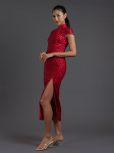 Redstar Cap Sleeve Lace Qipao