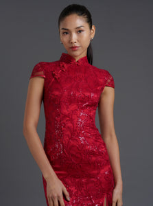 Redstar Cap Sleeve Lace Qipao