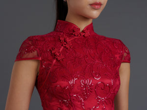 Redstar Cap Sleeve Lace Qipao