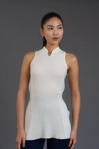 Knitted Qipao Tunic Top (White)