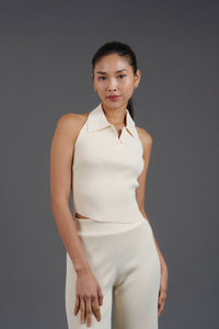 Knitted Qipao Halter Top (Ecru)