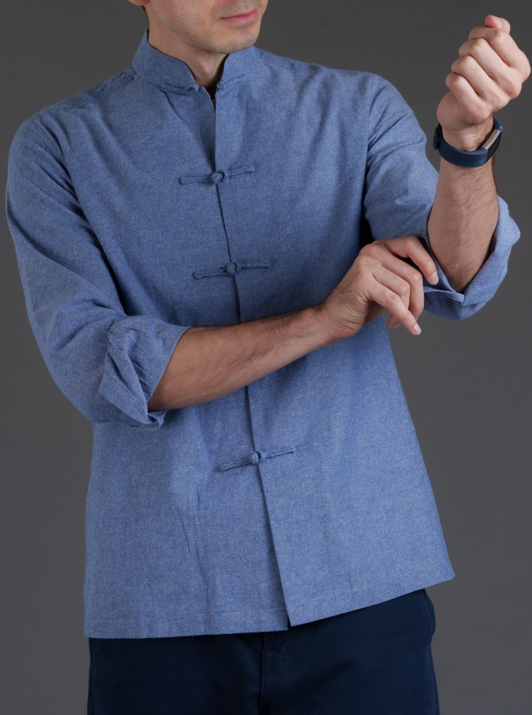 Men's Linen Tang Shirt (Light Blue)