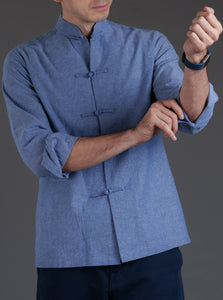 Men's Linen Tang Shirt (Light Blue)