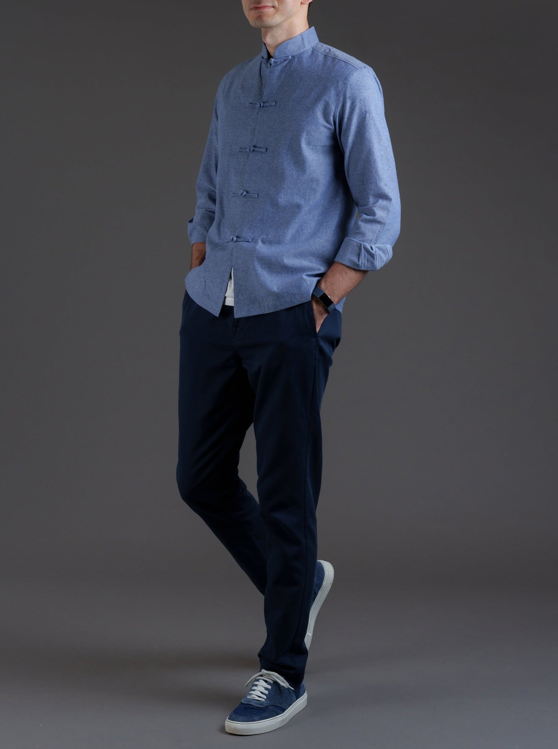 Men's Linen Tang Shirt (Light Blue)