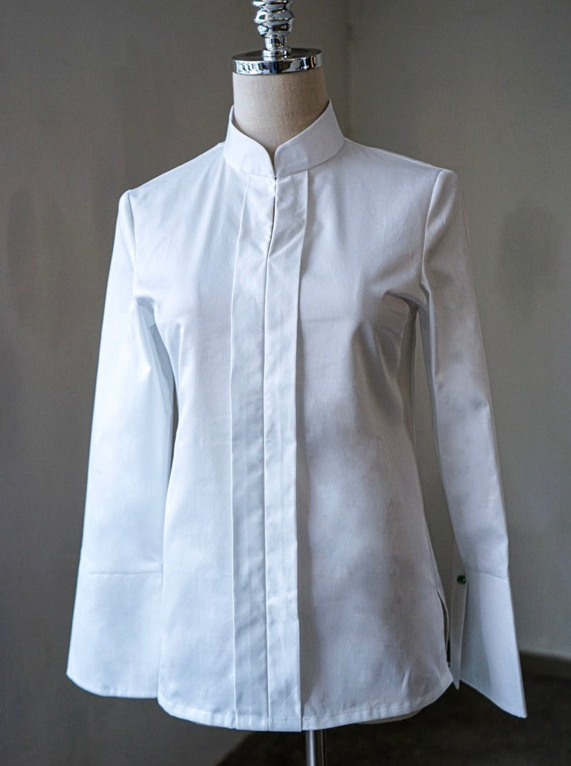 Signature Mandarin Blouse with Jade (White)