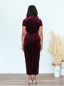 Forget Me Not Velvet Qipao Dress (Burgundy)