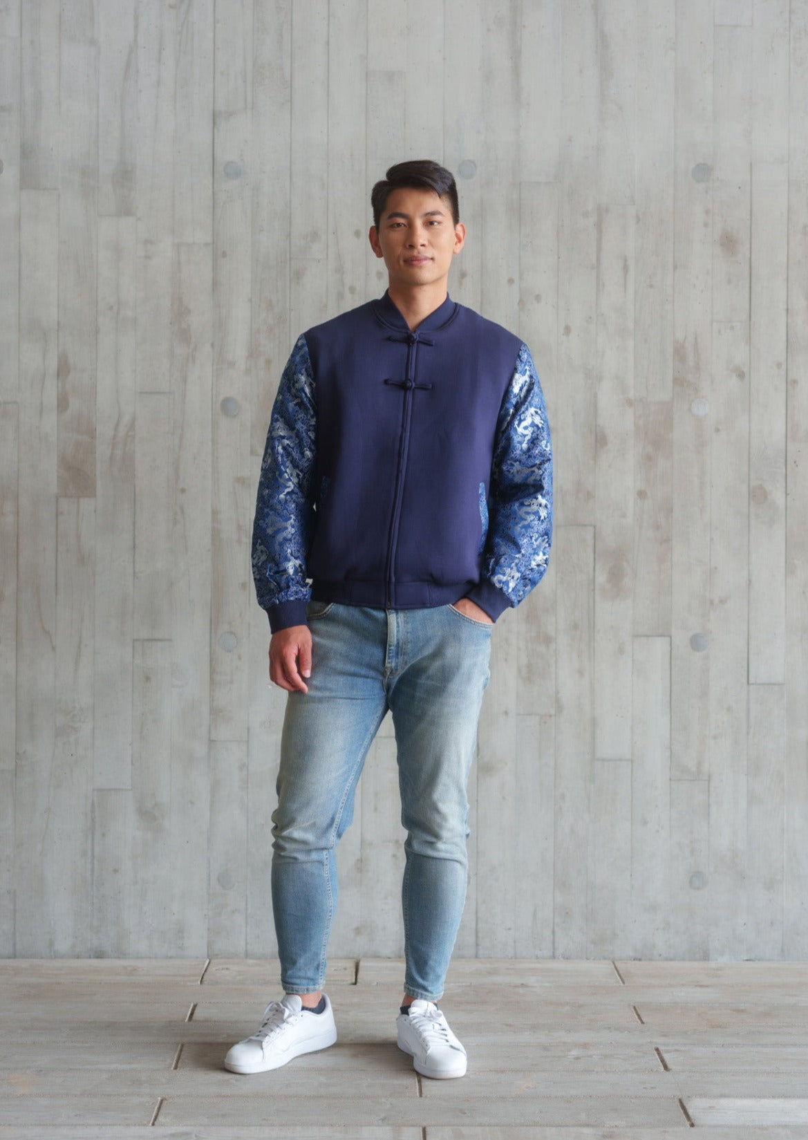 Men's Brocade Bomber Jacket (Blue)