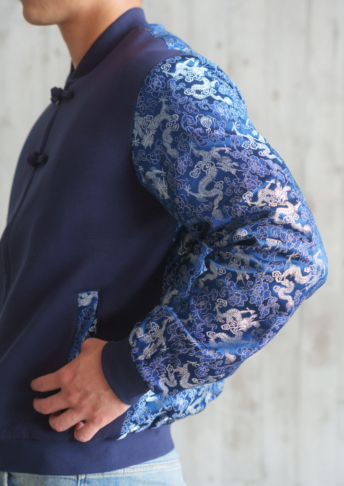 Men's Brocade Bomber Jacket (Blue)