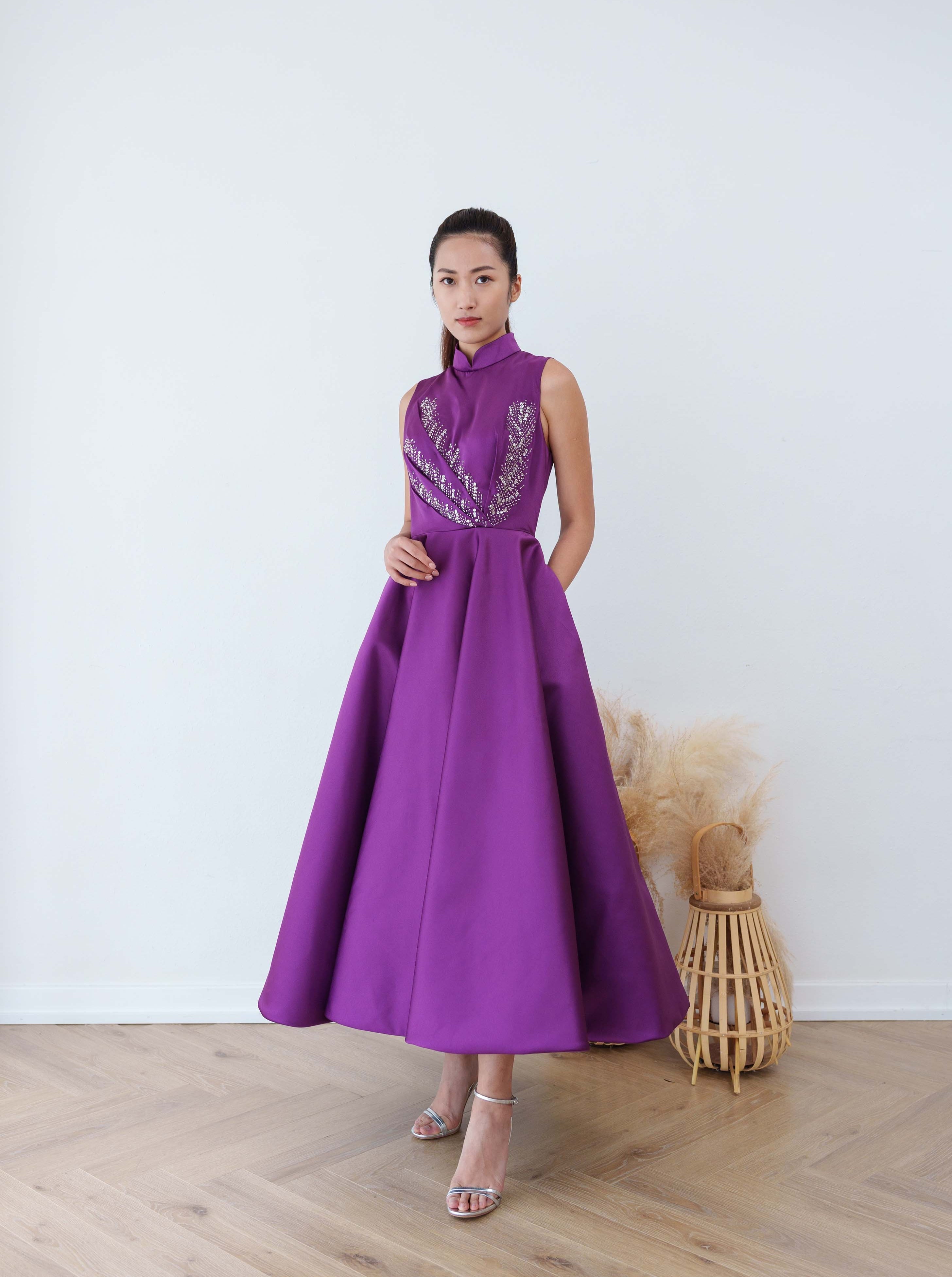 Wisteria Embellished Princess Midi Qipao