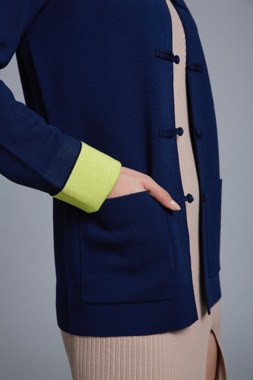 Unisex Knitted Tang Jacket (Dark Blue / Lime)