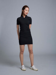 Short Sleeves Ruched Knitted Mini Qipao (Black)