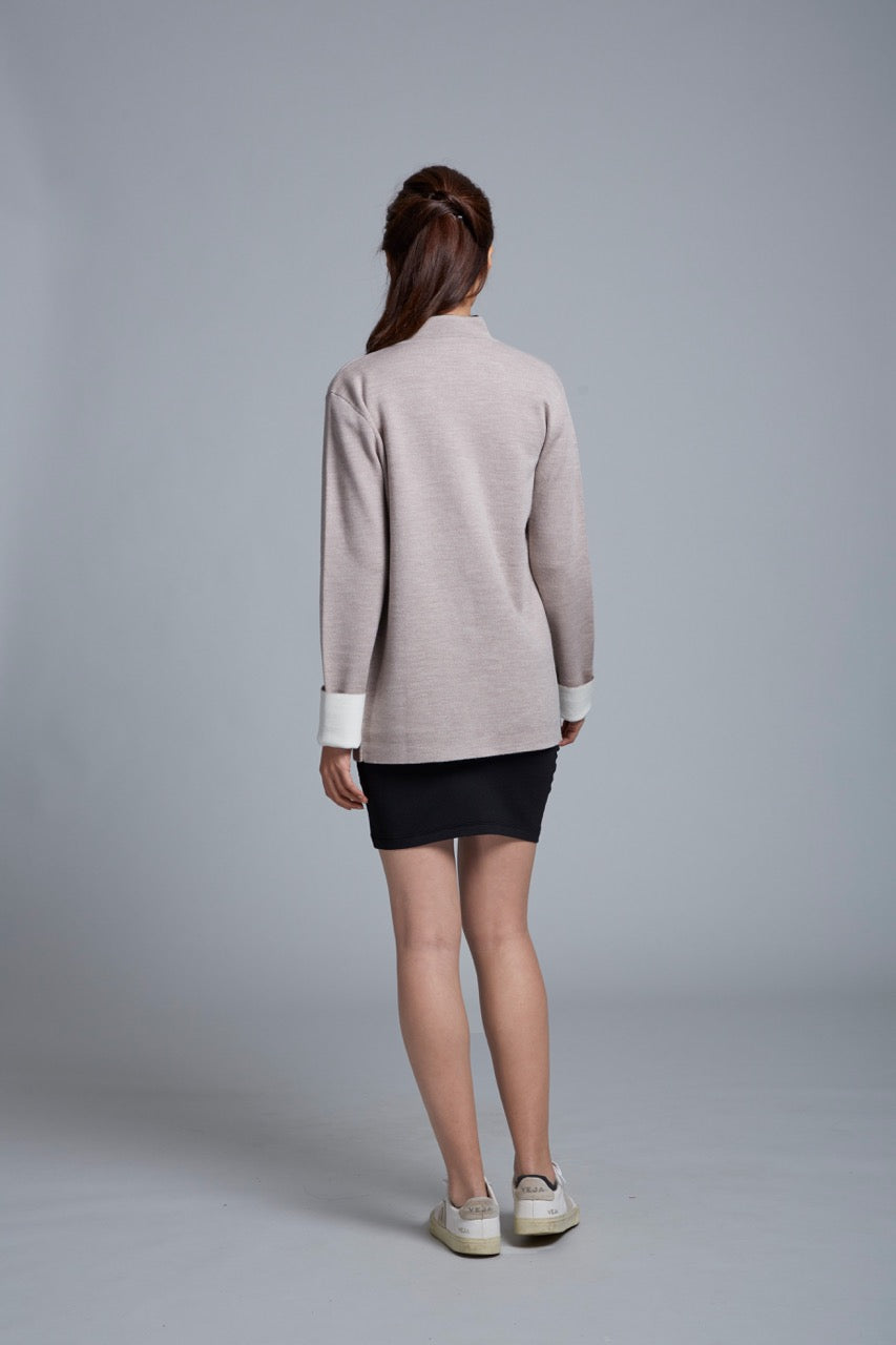 Unisex Knitted Tang Jacket (Taupe/ Off White)